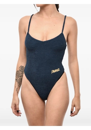 DSQUARED2 logo-embroidered wave-pattern swimsuit - Blue