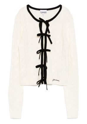 GANNI lace-up fastening cardigan - White