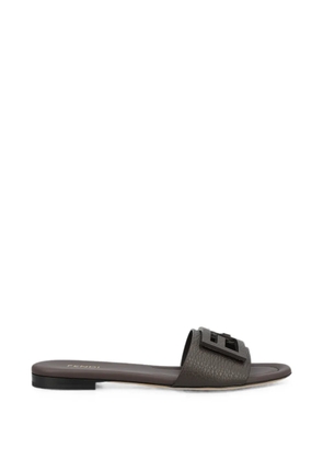 FENDI Baguette dark brown leather slides