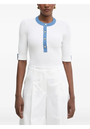 LUISA SPAGNOLI Colli ribbed-knit denim-trim t-shirt - White