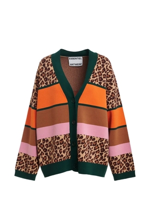 Essentiel Antwerp leopard-pattern print colour-block cardigan - Brown