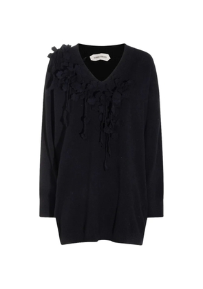 Alberta Ferretti floral-appliqué V-neck mini dress - Black