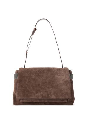 Brunello Cucinelli Monili-embellished suede shoulder bag - Brown
