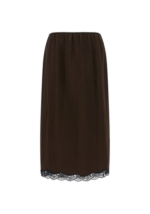 TWINSET midi froissé satin and lace skirt - Brown