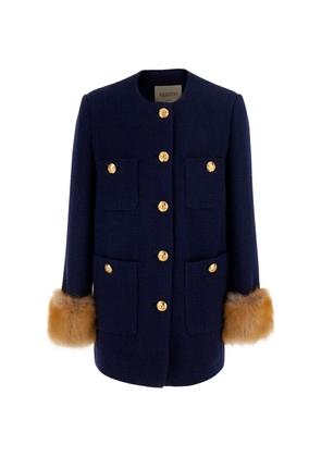 Valentino Garavani caban in plain wool tweed - Blue