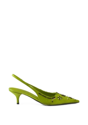 Prada embroidered satin slingback pumps - Green