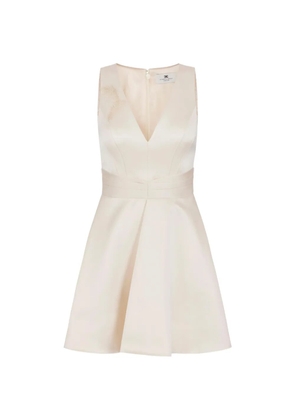 Elisabetta Franchi duchess satin mini dress with feathers - Neutrals