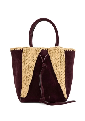 Gabriela Hearst Small Marija suede-panel raffia-trim tote bag - Purple