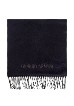 Giorgio Armani fringed logo-embroidered scarf - Blue