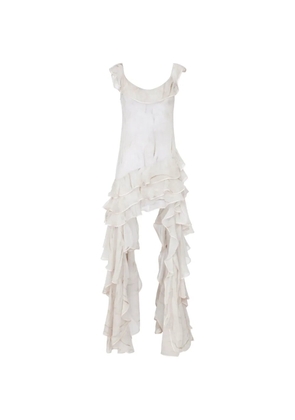 Elisabetta Franchi dress in georgette-fabric with feather-print - Neutrals