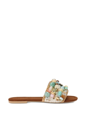 Kurt Geiger London bead-embellished Eagle-plaque slides - Neutrals
