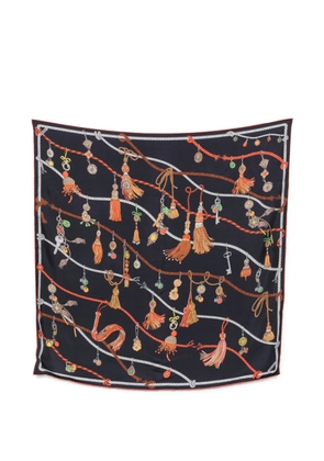 Versace tassel-print silk scarf - Blue