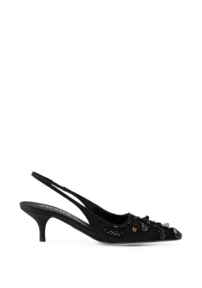Prada embroidered satin slingback pumps - Black