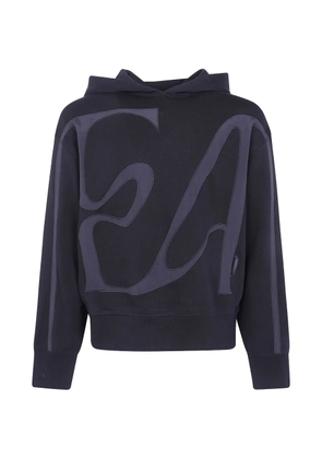Emporio Armani French terry jersey hoodie with oversized EA embroidery - Black