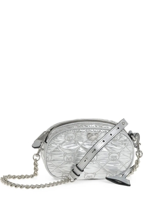 Moschino Teddy-embroidered quilted clutch bag - Silver