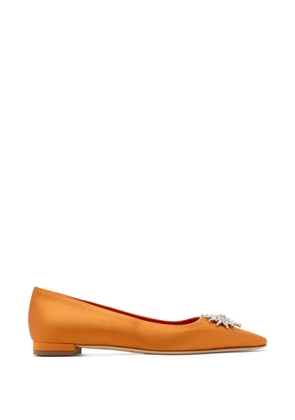 Manolo Blahnik crystal-embellished pointed-toe ballet flats - Orange