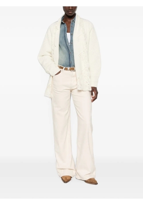 ERMANNO FIRENZE lace-trim ribbed-knit cardigan - White