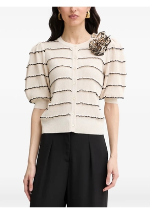 LUISA SPAGNOLI Comuni ruffled floral-appliqué cardigan - Neutrals