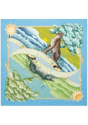 Ferragamo day & night print silk scarf - Blue