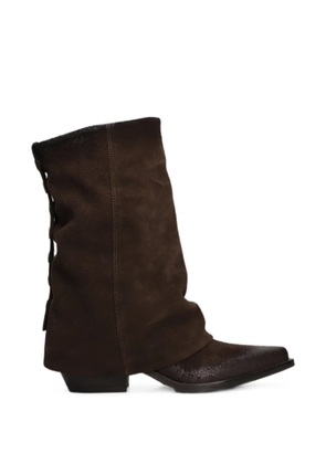 Metisse button-embellished pointed-toe boots - Brown