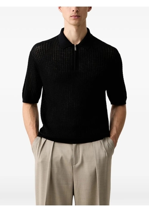Emporio Armani polo-collar sweater in wool and lyocell blend with patterned knit - Blue