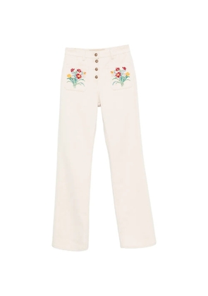 Valentino Garavani floral-embroidered jeans - Neutrals