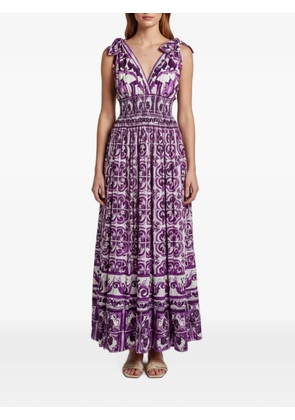 Dolce & Gabbana Pre-Owned Majolica-print shirred maxi dress - Purple
