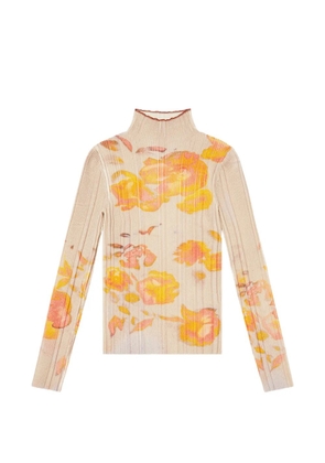 Diesel ribbed wool turtleneck top with floral-print - Neutrals