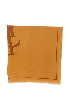 Saint Laurent logo-print frayed scarf - Brown