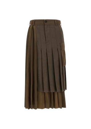 sacai asymmetrical pleated midi skirt - Brown