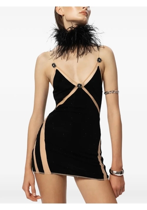 God Save Queens Angelina crystal-embellished mesh-panelled mini dress - Black