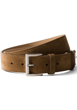 Prada enamel-logo suede belt - Brown