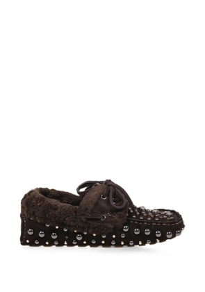strategia shoes studded shearling-trim loafers - Brown