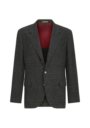 Brunello Cucinelli silk, wool and cashmere Prince of Wales flannel deconstructed blazer - Grey