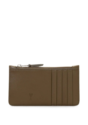 AMI Paris zipped cowhide leather card holder with Ami de Coeur - Green