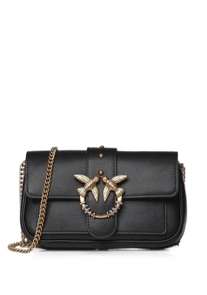 PINKO Love Bag Pocket small leather shoulder bag with jewel buckle - Black
