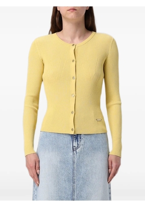 Armani Exchange ribbed-knit logo-plaque cardigan - Yellow