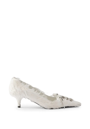 Prada feather-embellished satin pumps - White