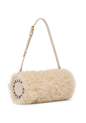 Stella McCartney logo-patch faux-shearling shoulder bag - Neutrals