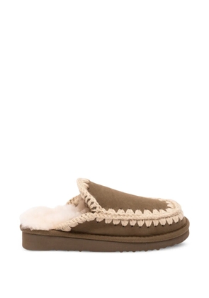 Mou Eskimo crochet-trim sheepskin slippers - Brown