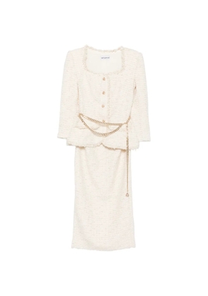 Self-Portrait bouclé chain-belt midi skirt and jacket set - Neutrals