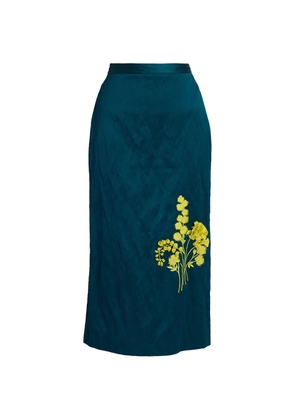 ERDEM embroidered textured-satin midi skirt - Blue