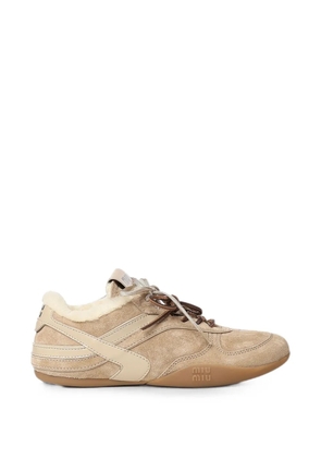 Miu Miu shearling-lined suede sneakers - Neutrals