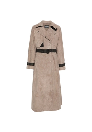Emporio Armani belted suede trench coat - Neutrals
