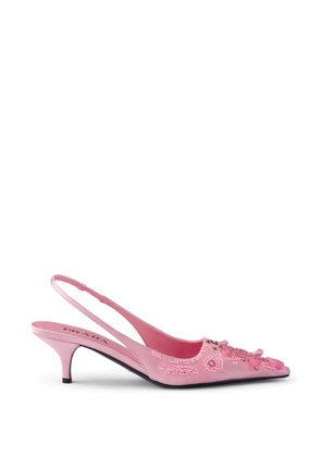 Prada embroidered satin slingback pumps - Pink