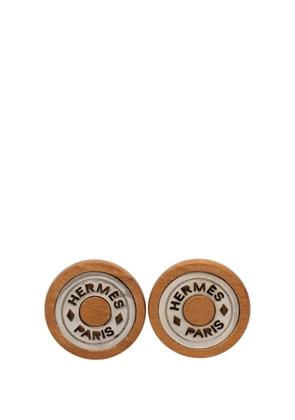 Hermès Pre-Owned 1990-1998 Wood and Palladium Sellier Clip On Earrings costume earrings - Brown