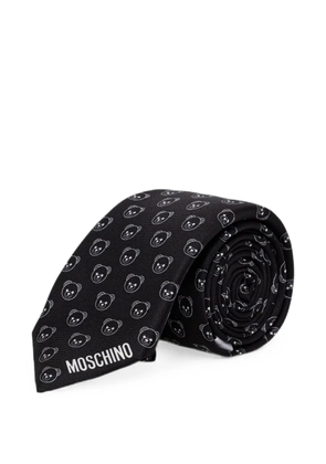 Moschino teddy bear-pattern silk tie - Black