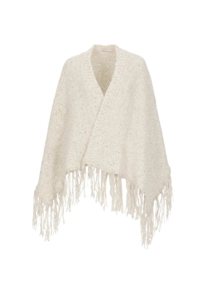 Peserico sequin-embellished fringed cape - White