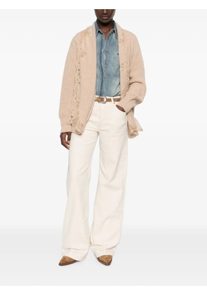 ERMANNO FIRENZE lace-trim ribbed-knit cardigan - Neutrals