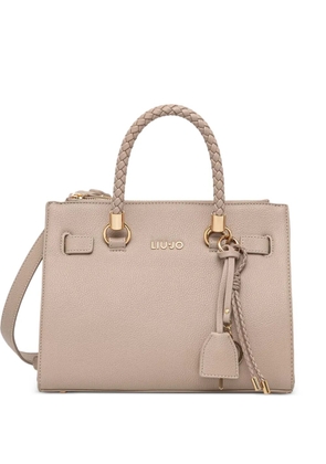 LIU JO braided-handle logo-plaque tote bag - Neutrals